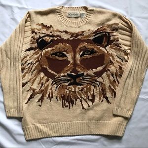 Vintage embroidered lion face sweater